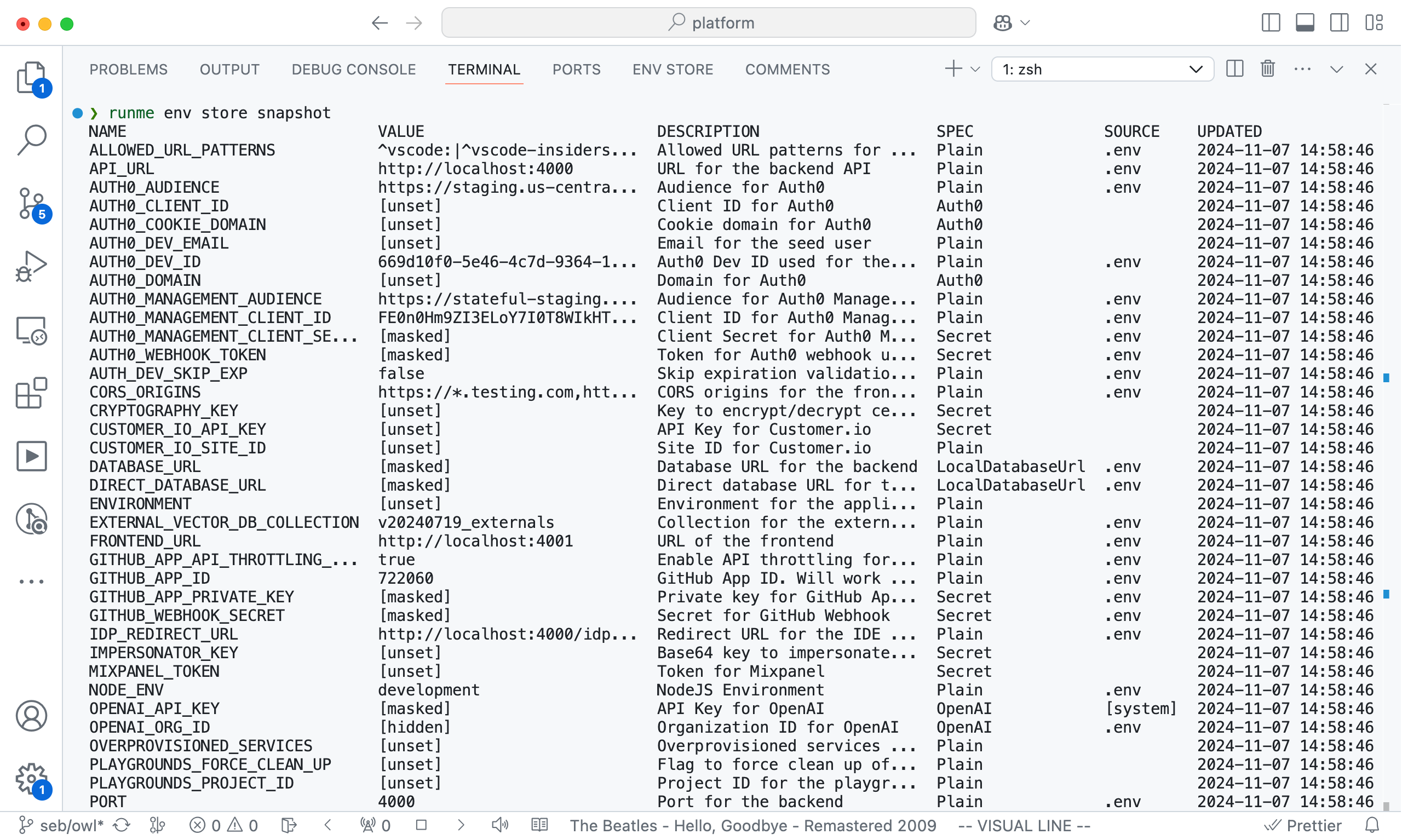 CLI's view of the env store