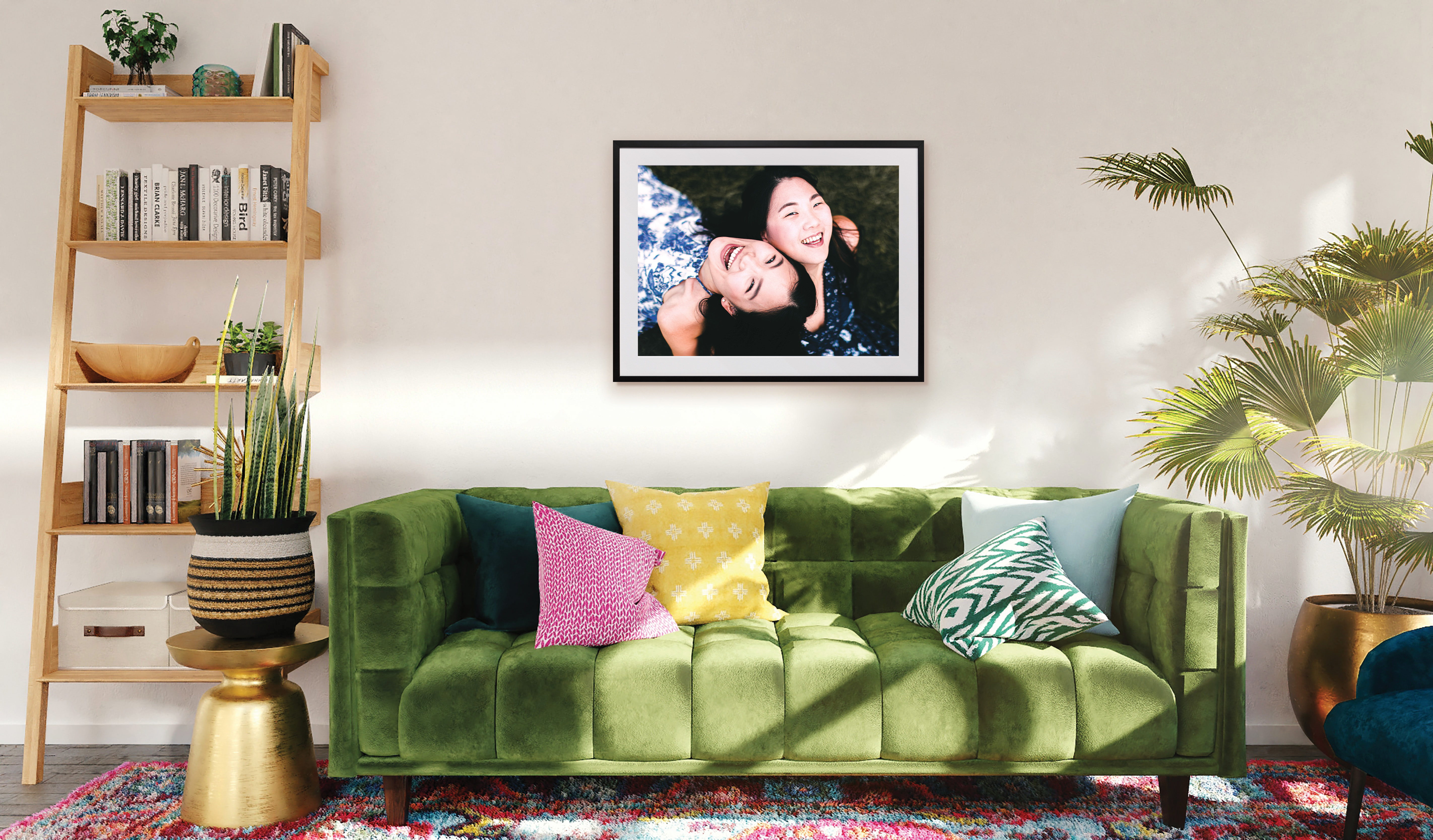 Framed print of friends in living room