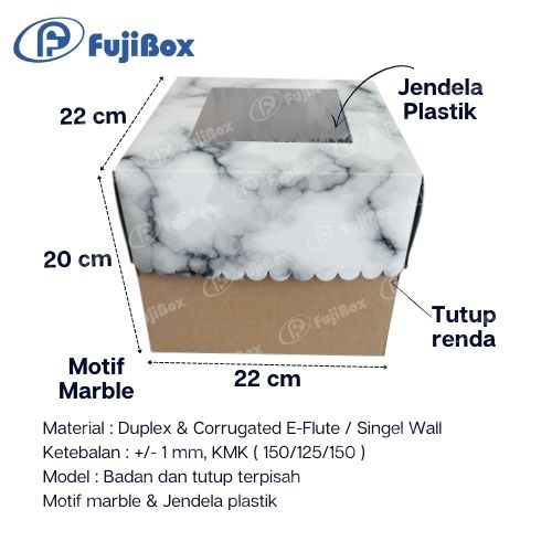 FUJIBOX DUS TART | TART MARBLE 22 x 22 x 20 |  TART TINGGI 20cm