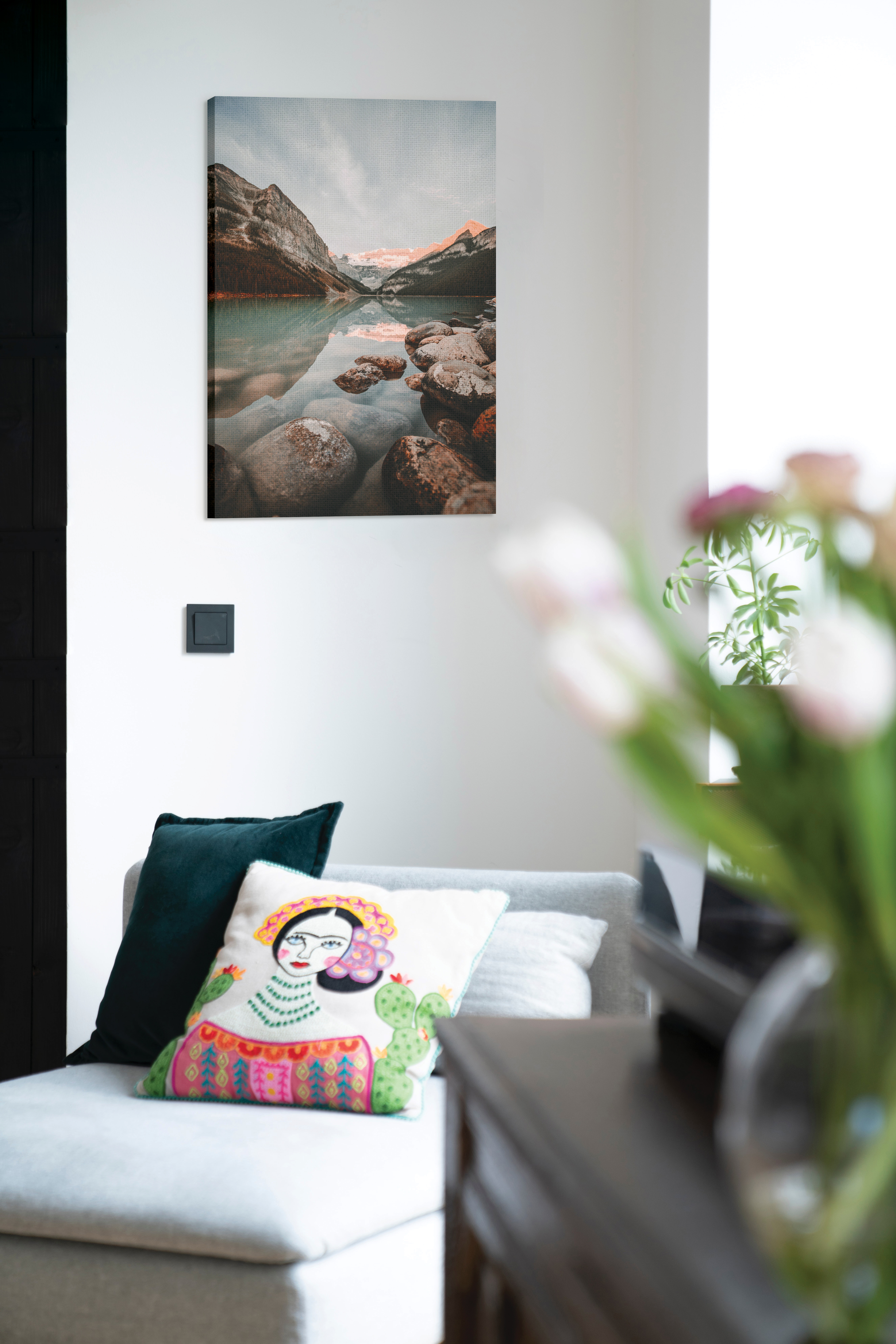 Canvas print of mountains in living room