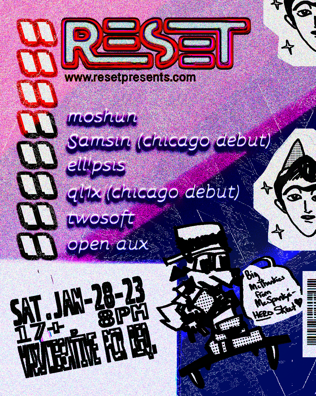 ell!psis, moshun, samsin, ql1x, twosoft, + open aux! flyer