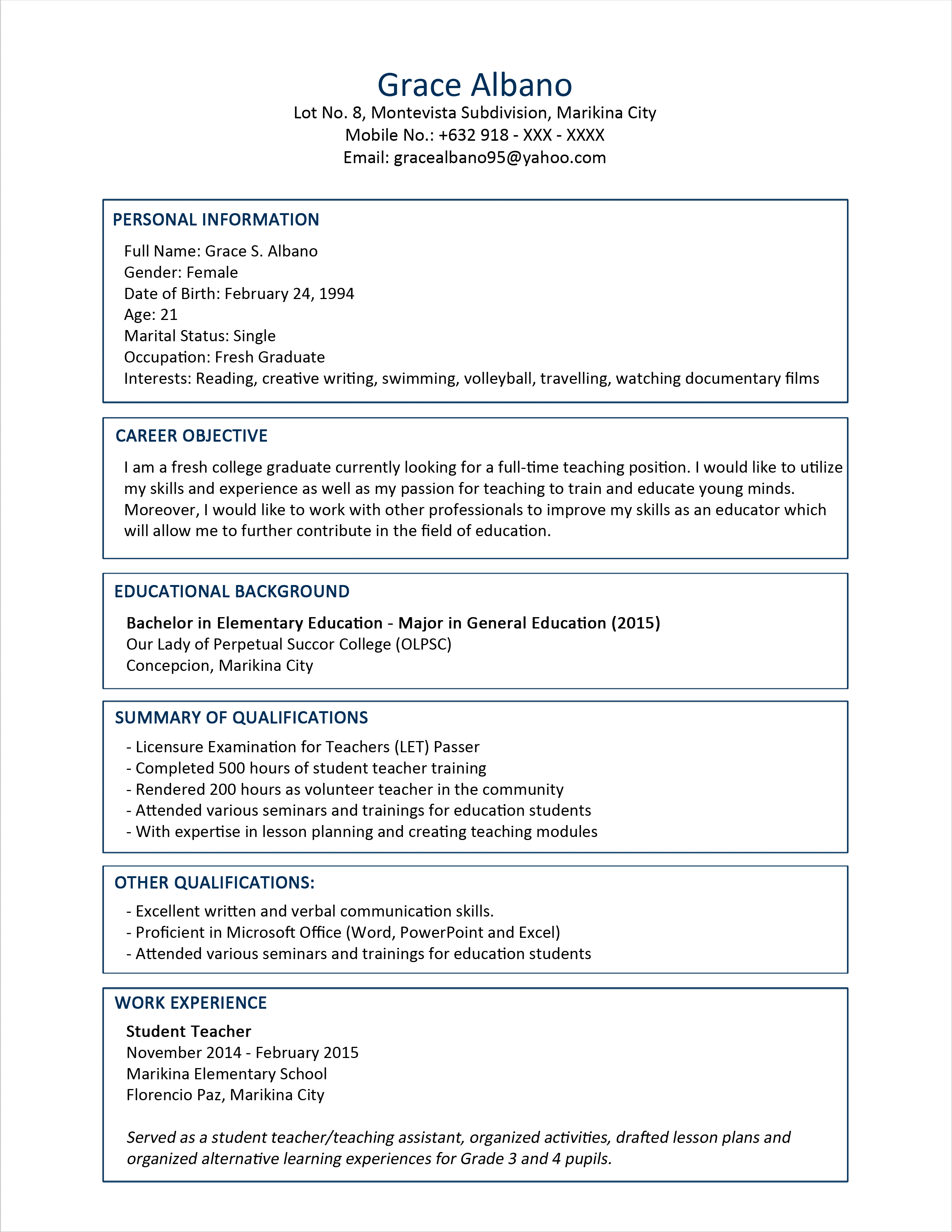 resume sample jobstreet