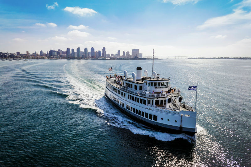 Harbor cruise on the Admiral Hornblower with the San Diego skyline in the background.