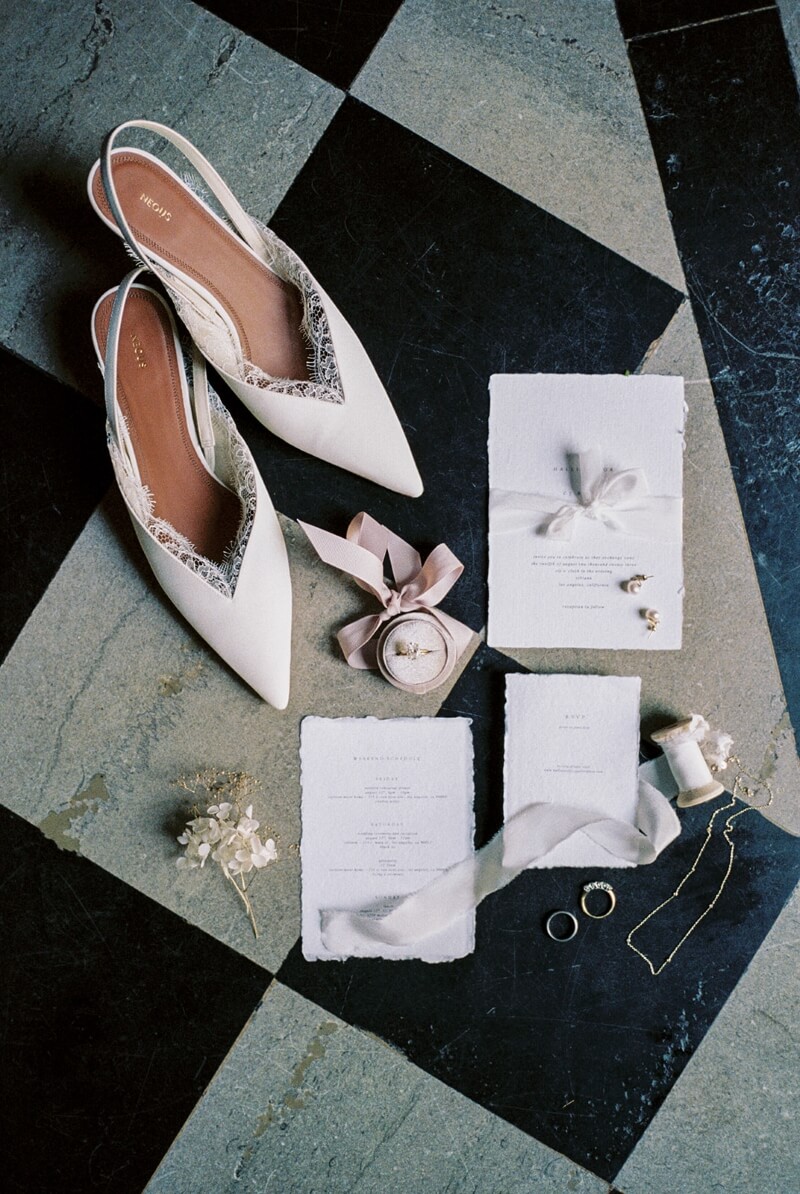 bride invites and shoes