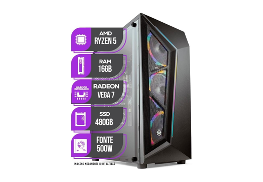 Imagem do produto PC Gamer Mancer, AMD Ryzen 5 5600GT, Vega 7, 16GB DDR4, SSD 480GB, Fonte 500W 80 Plus em Amazon