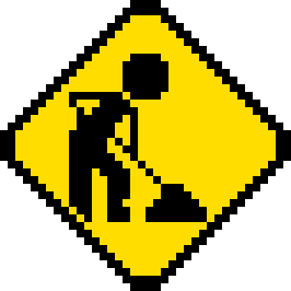yellow and black sign with a construction worker on it