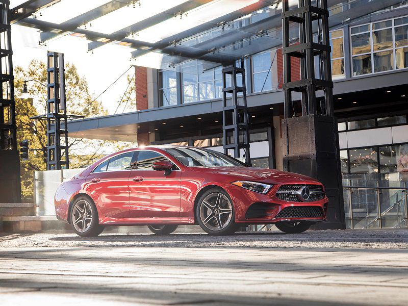 2019 Mercedes Benz CLS 450 Red Front Quarter Parked ・  Photo by Mercedes-Benz 