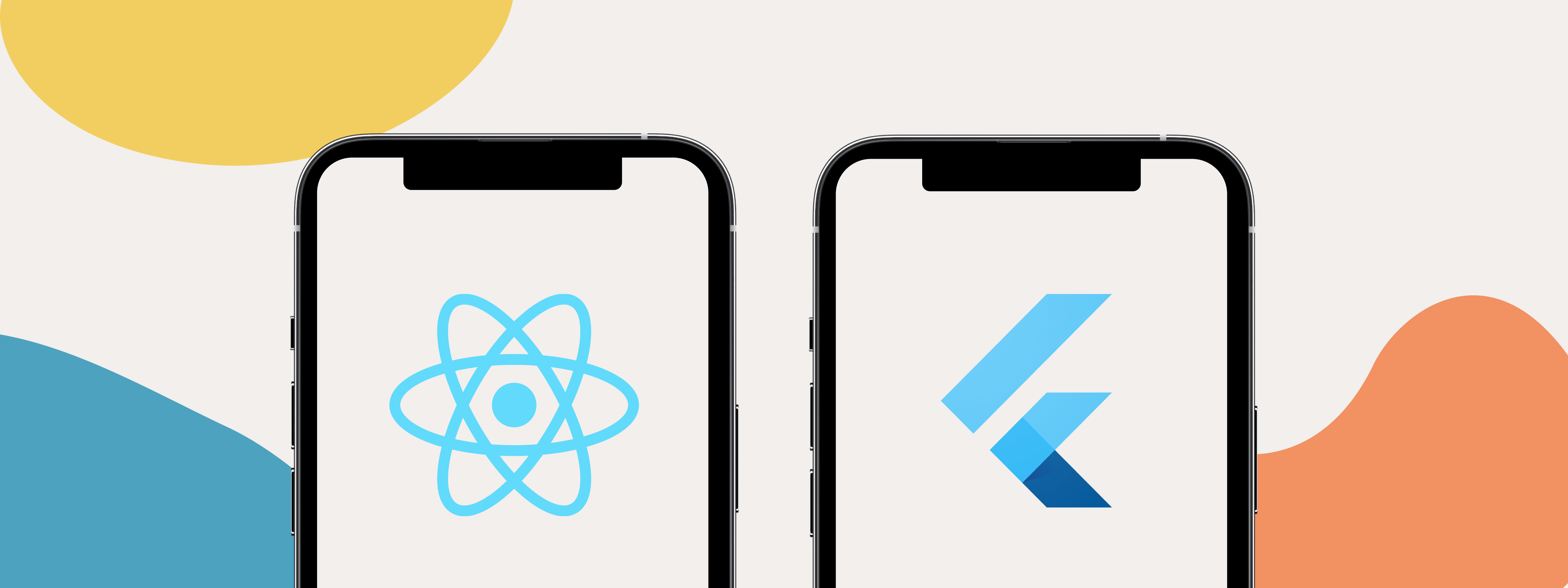 Brand logos of React Native and Flutter.