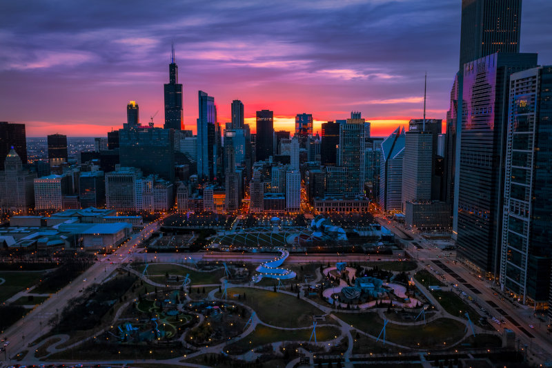 Maggie Daley Park at Sunset.