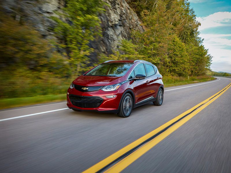 2019 Chevrolet Bolt EV Red Driving Front Three Quarter ・  Photo by General Motors