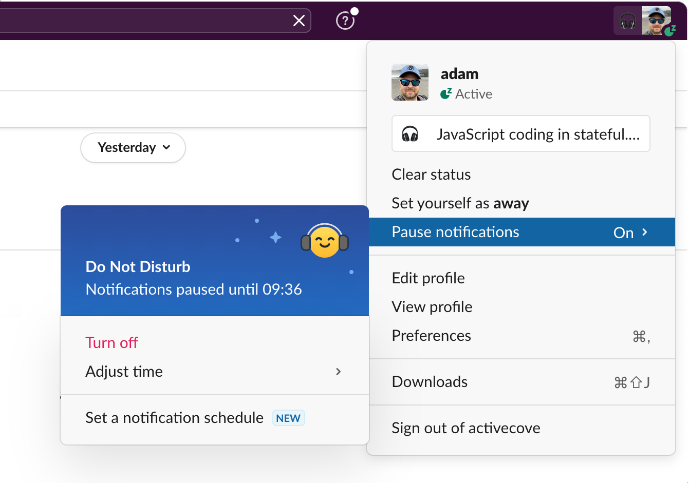 Automatically have Slack notifications muted