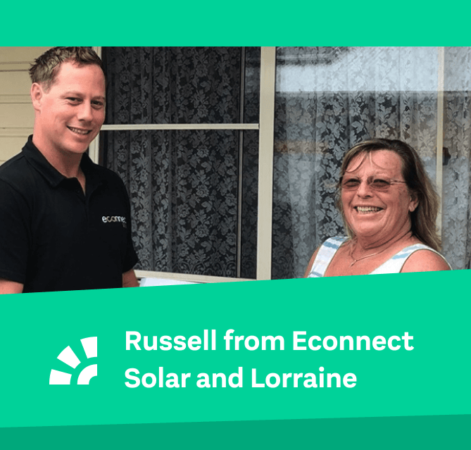 Solar salesperson with happy customer Lorraine