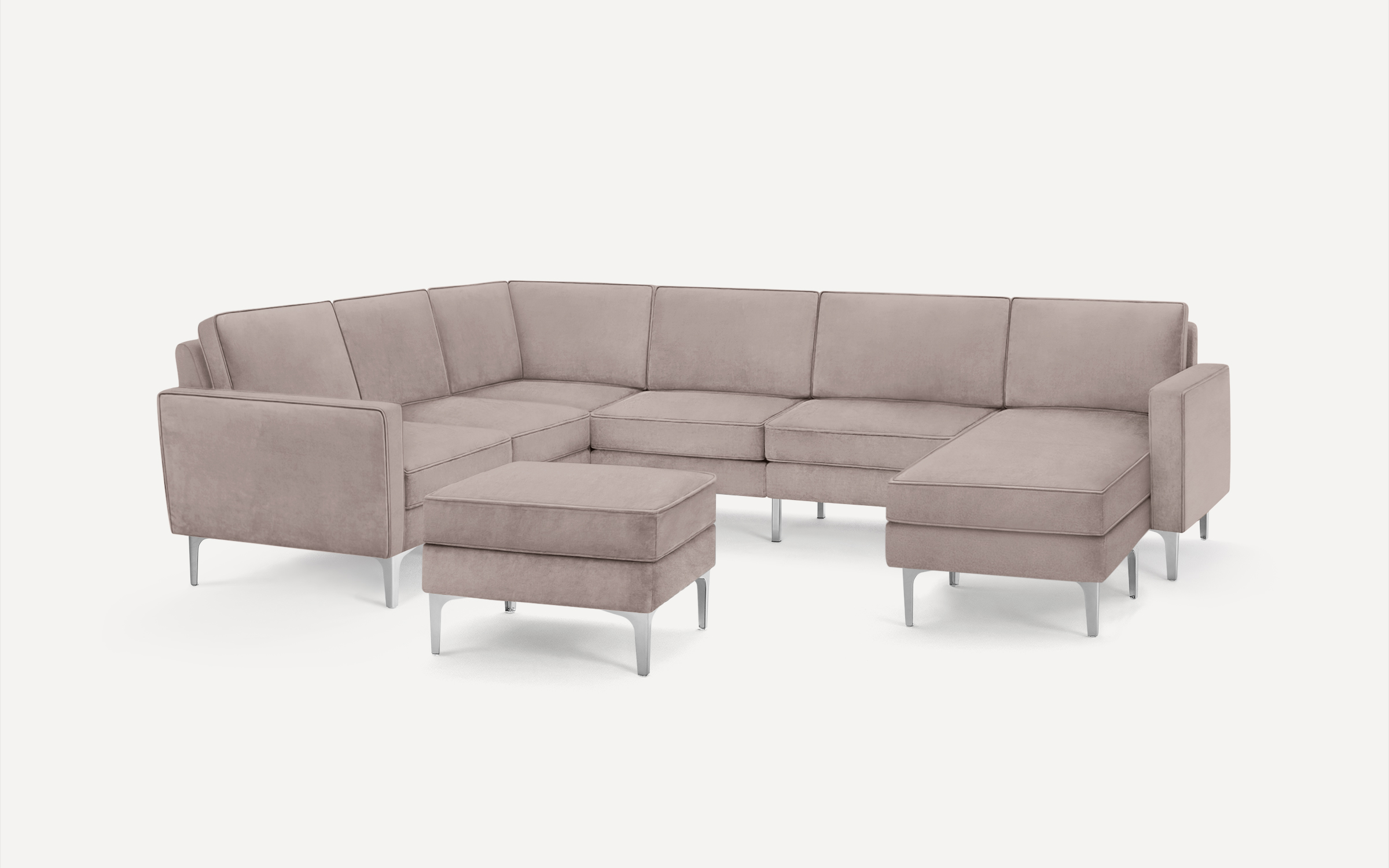 Nomad Velvet 6 Seat Corner Sectional with Chaise and Ottoman