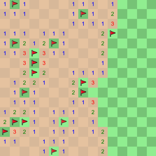 Partialy finished board of minesweeper game