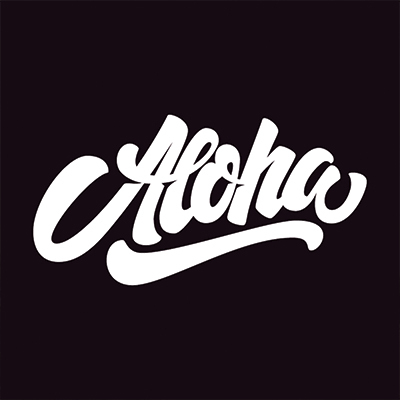 The word "Aloha" written in a fun script text