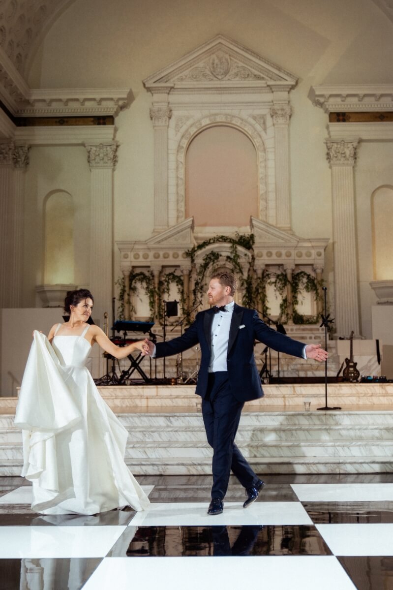 bride and groom dancing