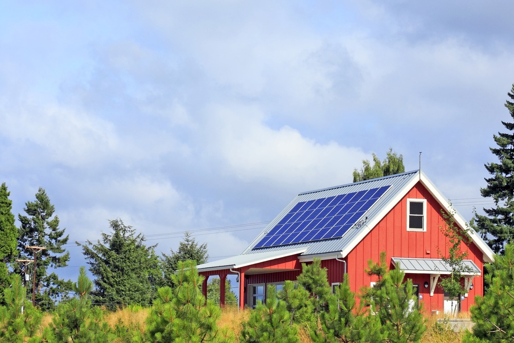 Cabin with solar panels