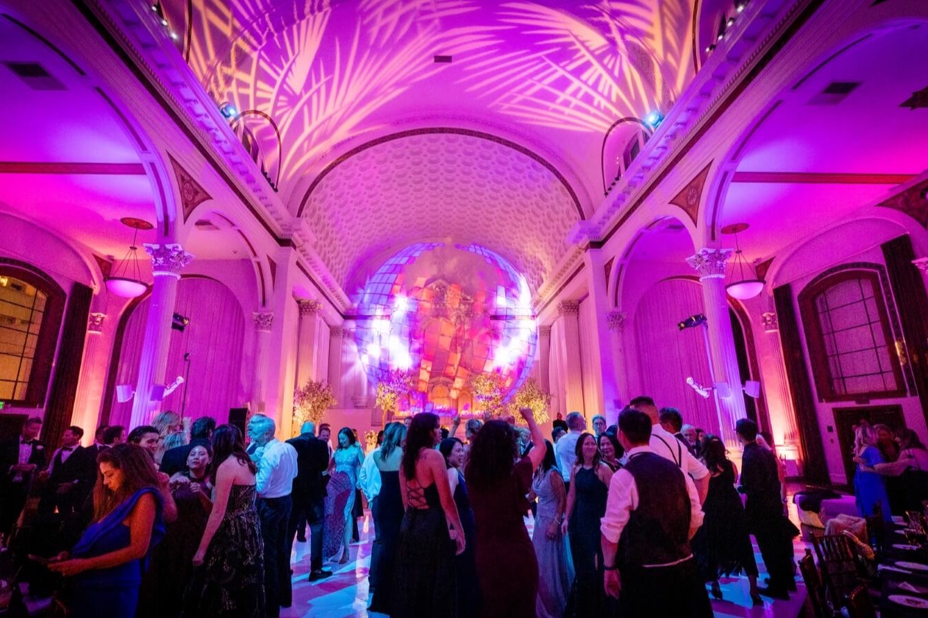 purple lights in main hall