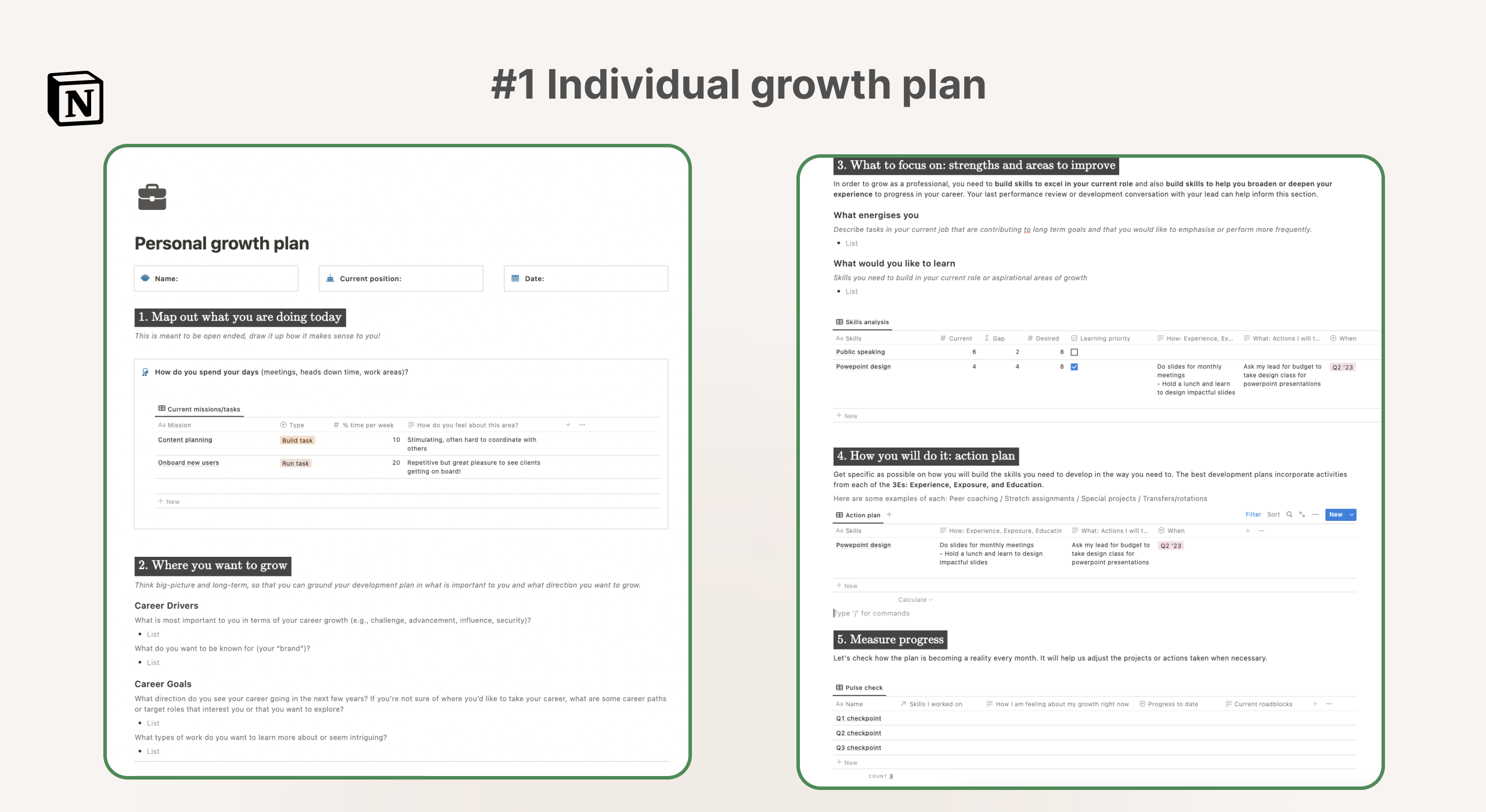 Individual growth plan for employees - personal growth and team alignment.