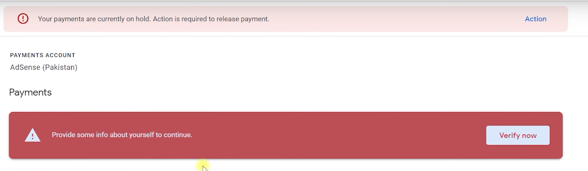 your payments are currently on hold, action is required to release payment. Provide some info about yourself to continue.png