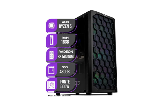 Imagem do produto PC Gamer Mancer, AMD Ryzen 5 5600, RX 580 8GB, 16GB DDR4, SSD 480GB, Fonte 500W 80 Plus em Amazon