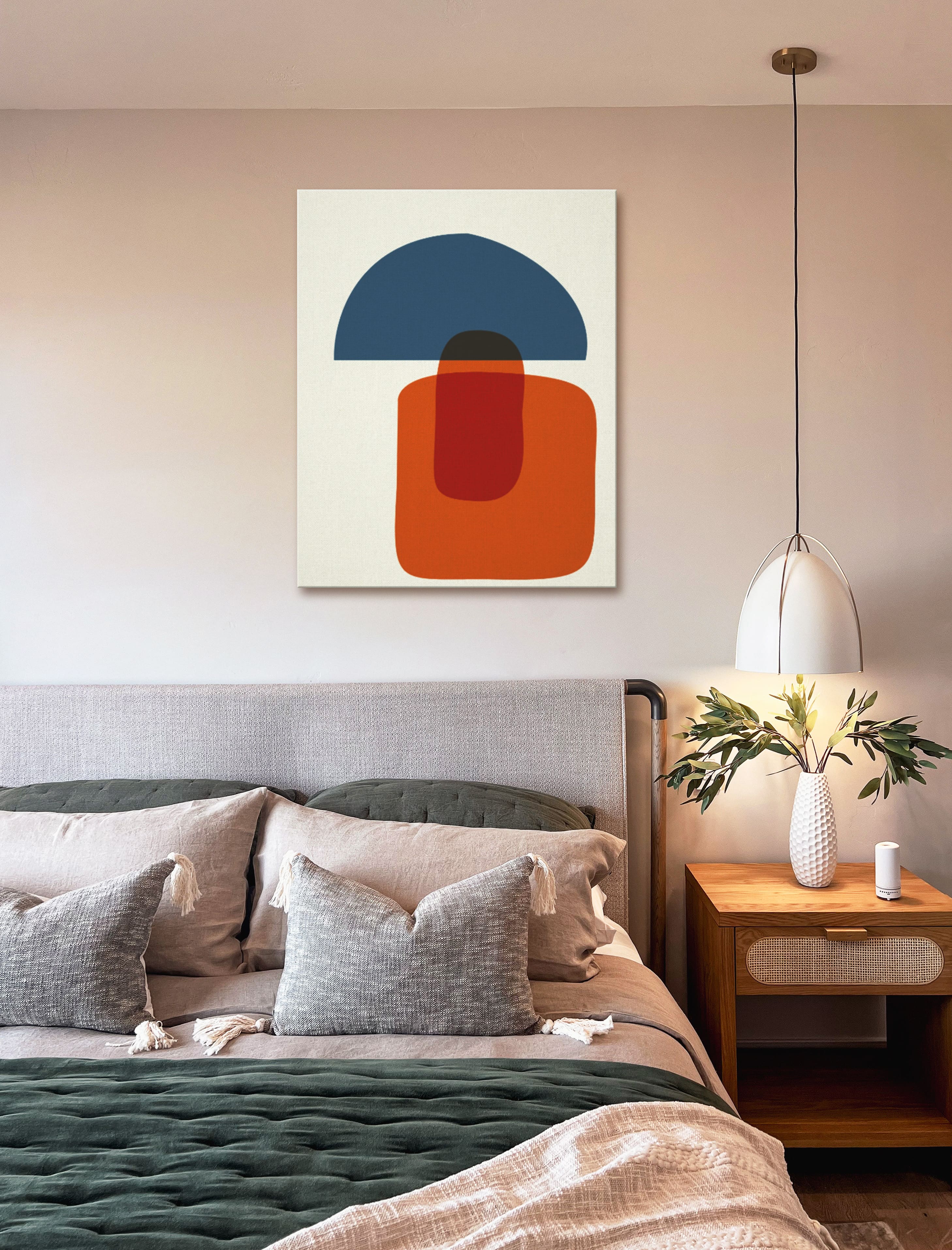 Canvas print in bedroom of generative art