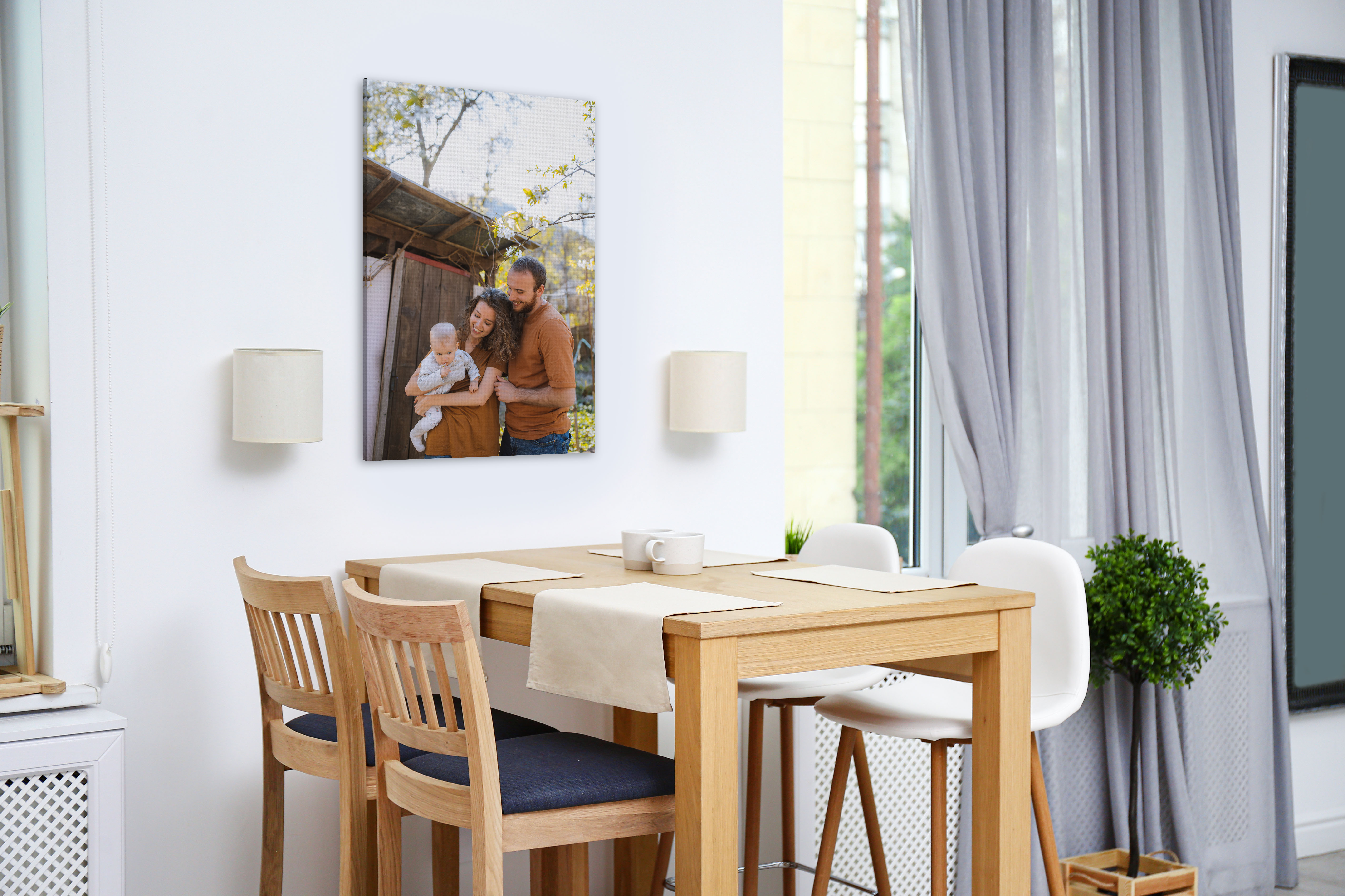 Canvas print in dining room of family