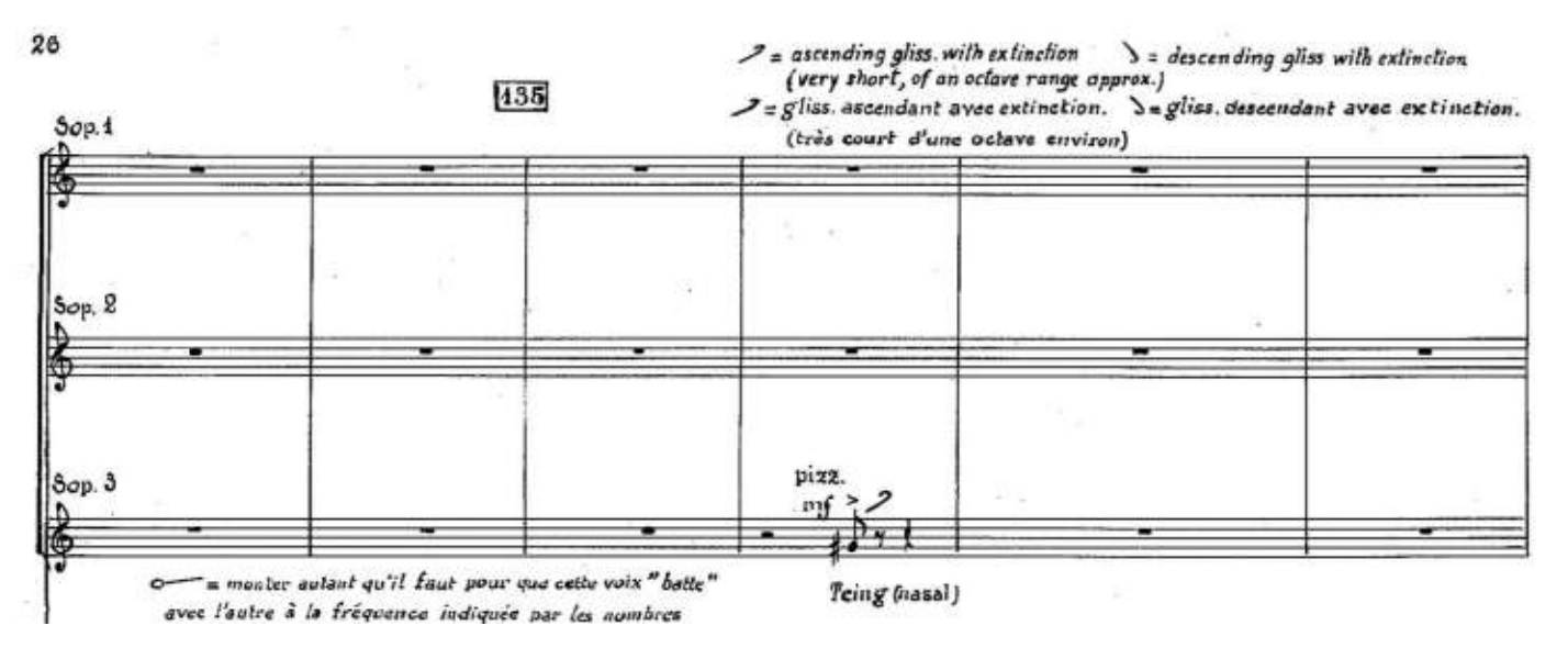 דוגמת תווים מס 5: 133-138 .Iannis SXenakis, *Nuits*, mm