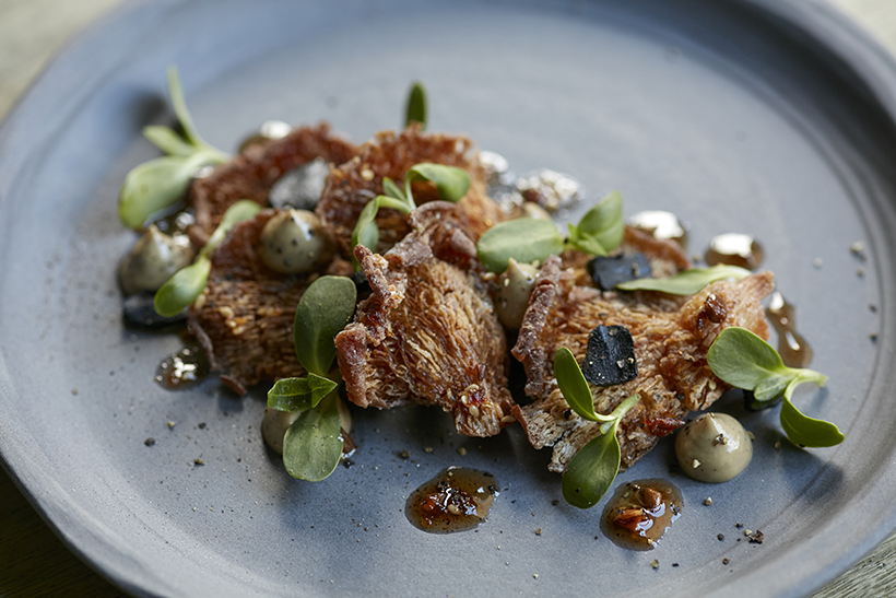 Yellow oyster and black pearl mushrooms, XO sauce, flanders wheat, wild garlic