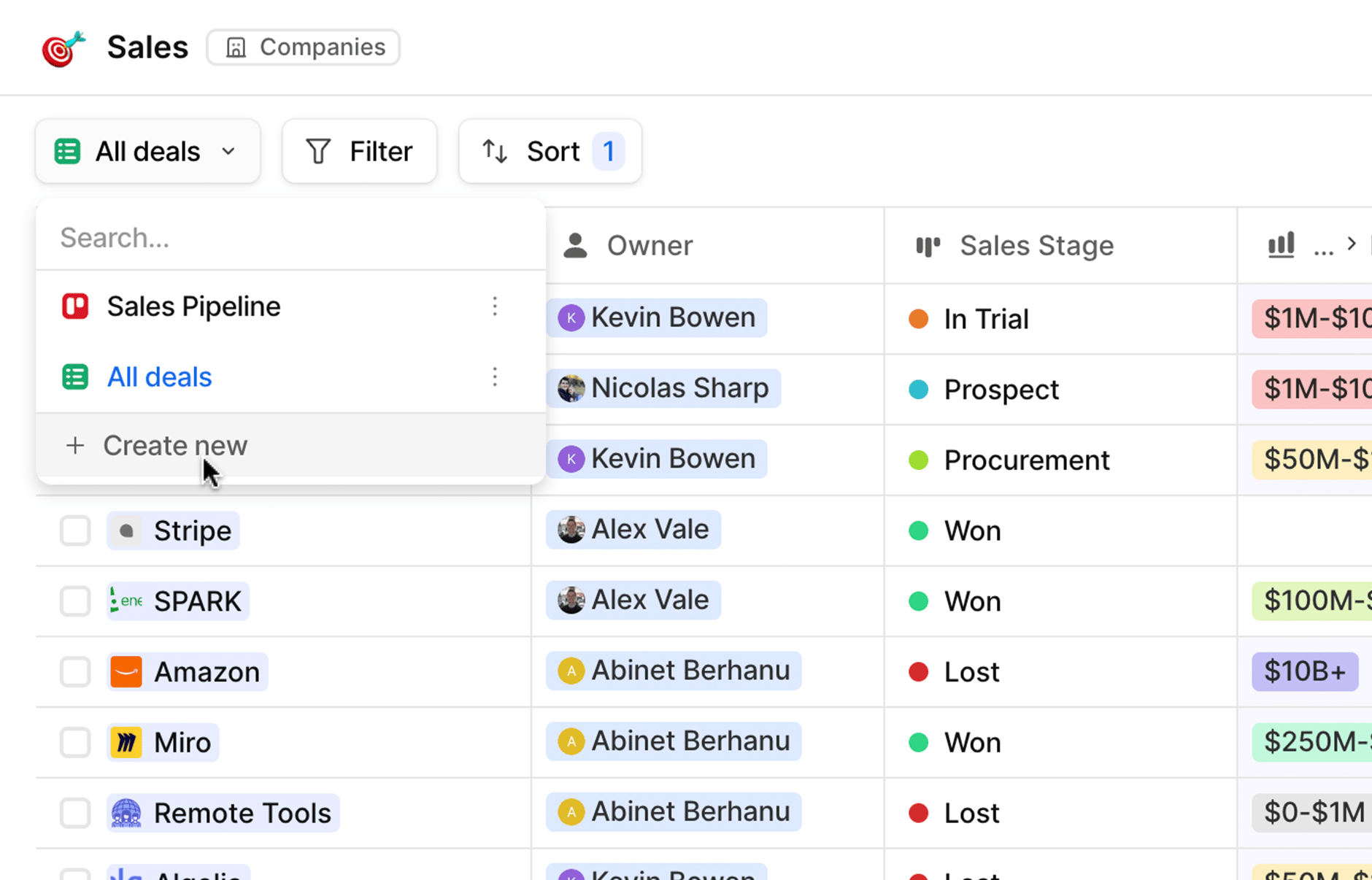 The cursor hovers over a dropdown showing the options when creating a new view: table, kanban, and dashboard view.