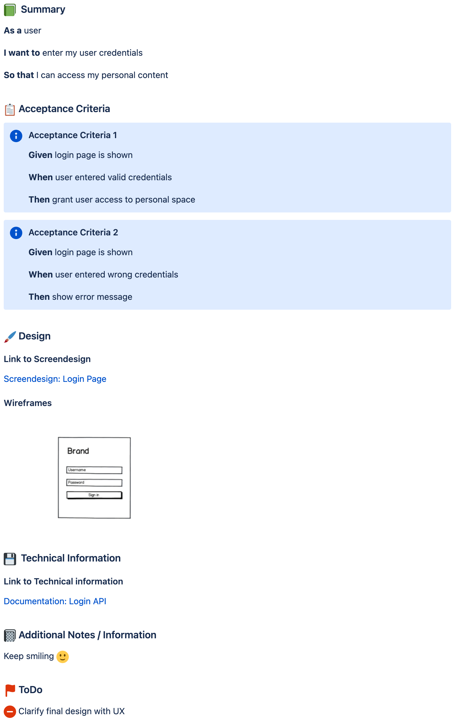 Jira templates for user stories, tasks and bugs