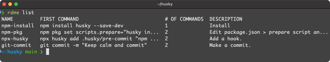 List all commands in your README