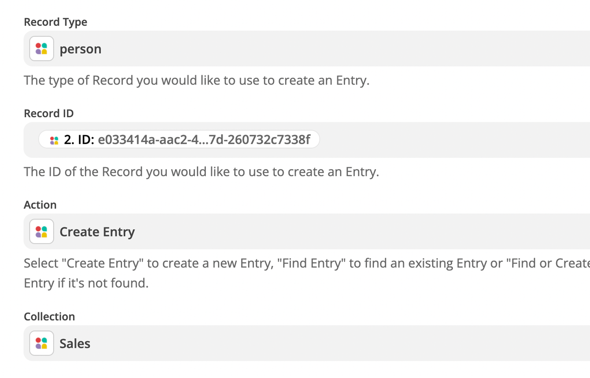 A final action step in the Zap that will create a new entry in an Attio list called Sales