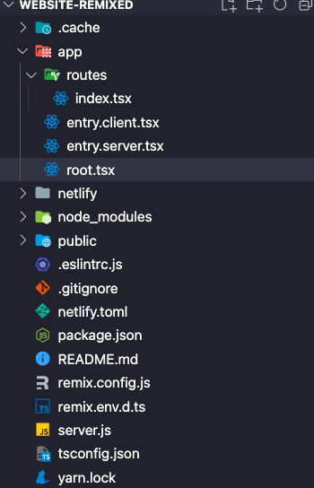 File structure of the starter setup for Remix