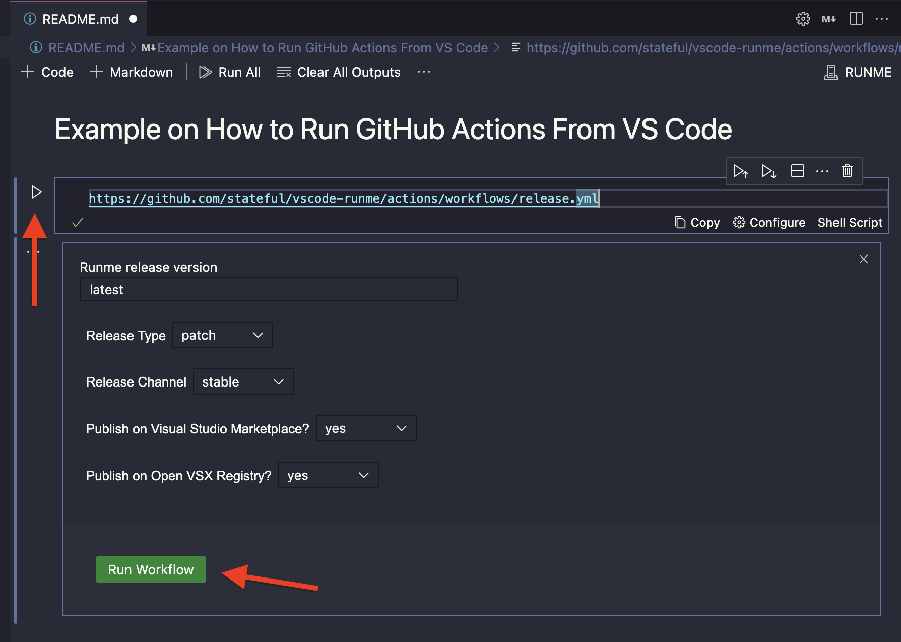 Run GitHub Actions from VS Code