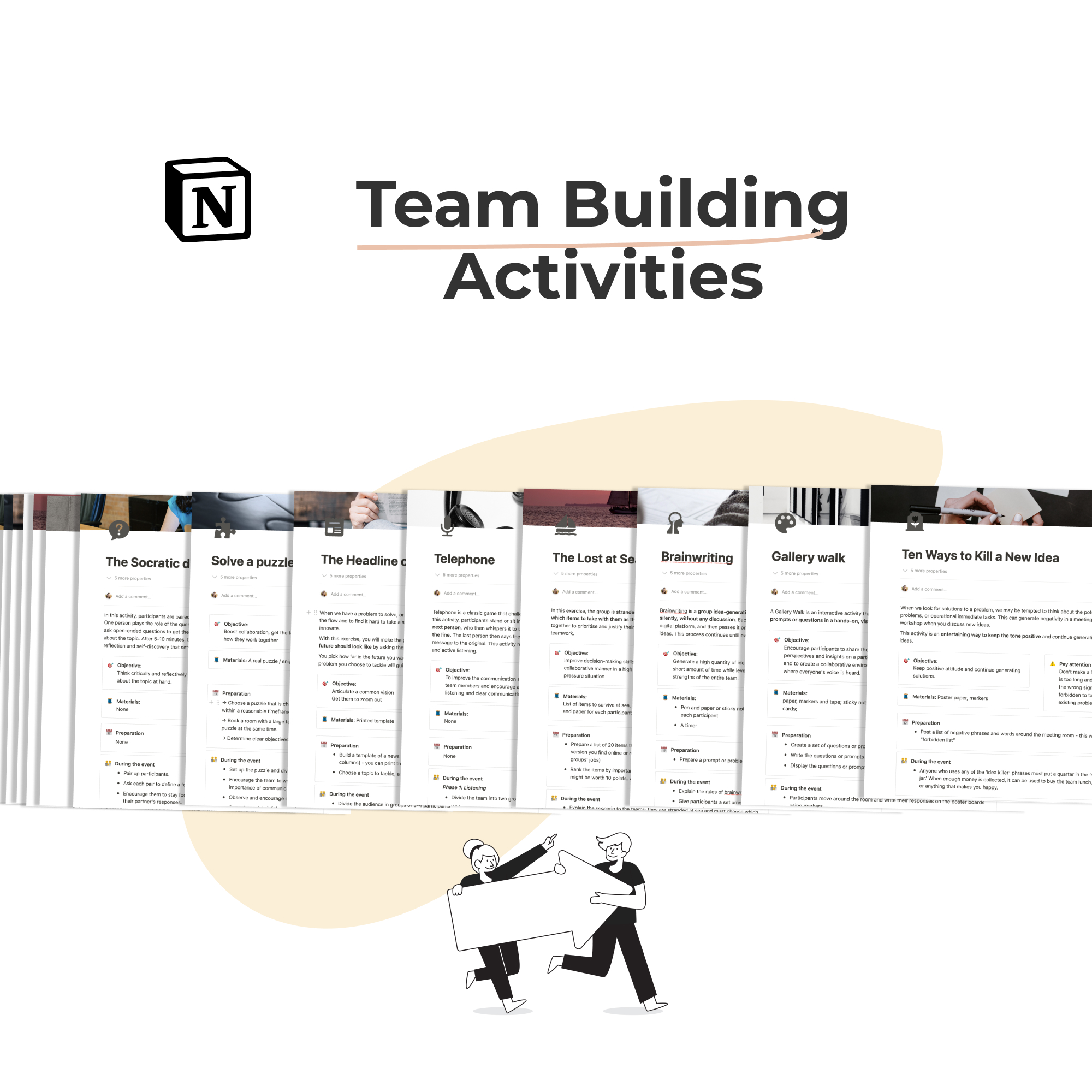 Team building activities - thumbnails showing collaborative team engagement tasks