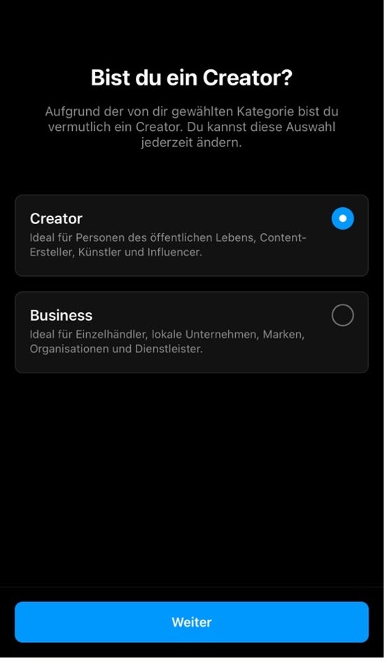 Instagram-Account erstellen - Creator oder Business