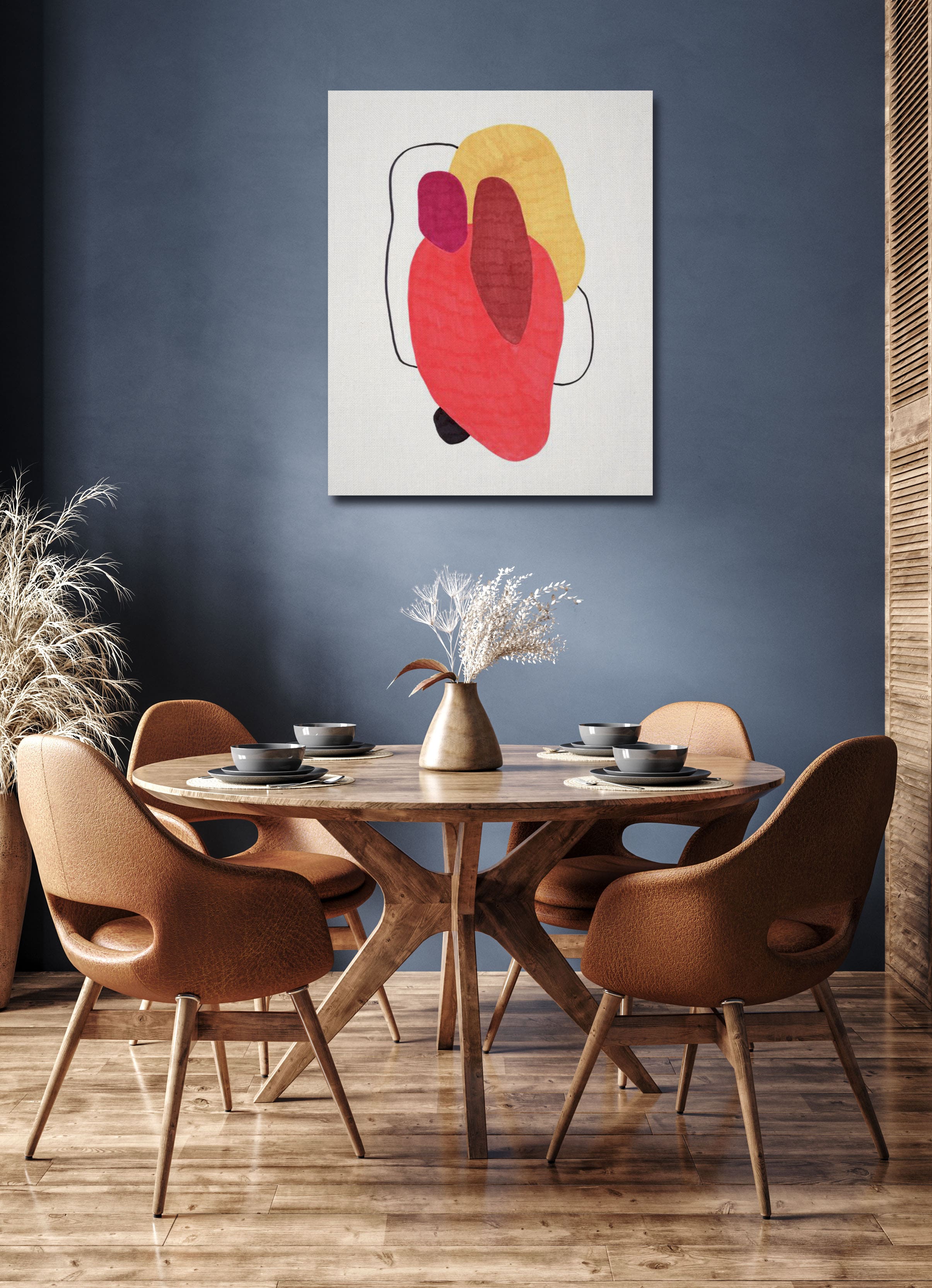Canvas print in dining room of abstract art