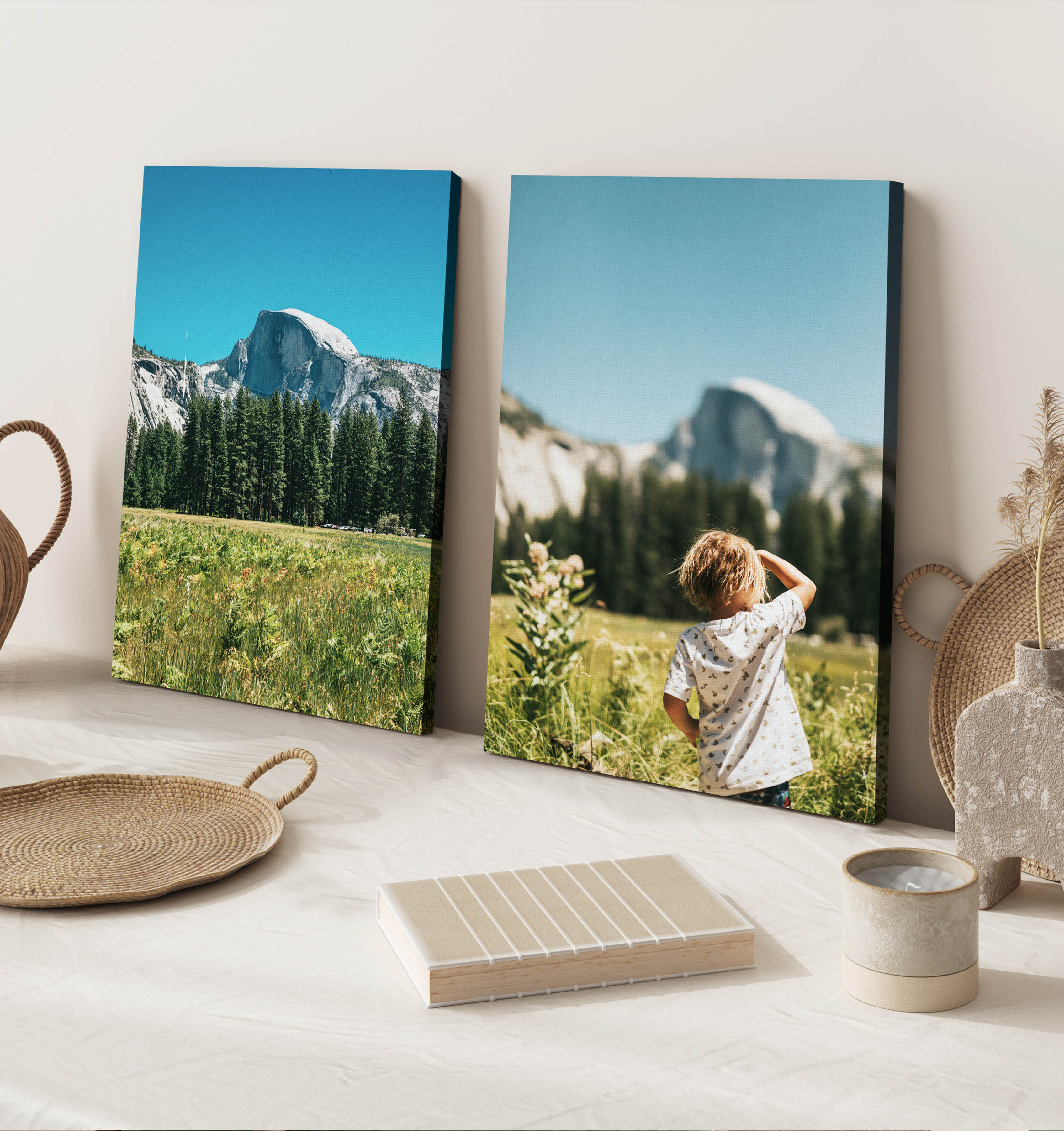 Two canvas prints side by side of mountains