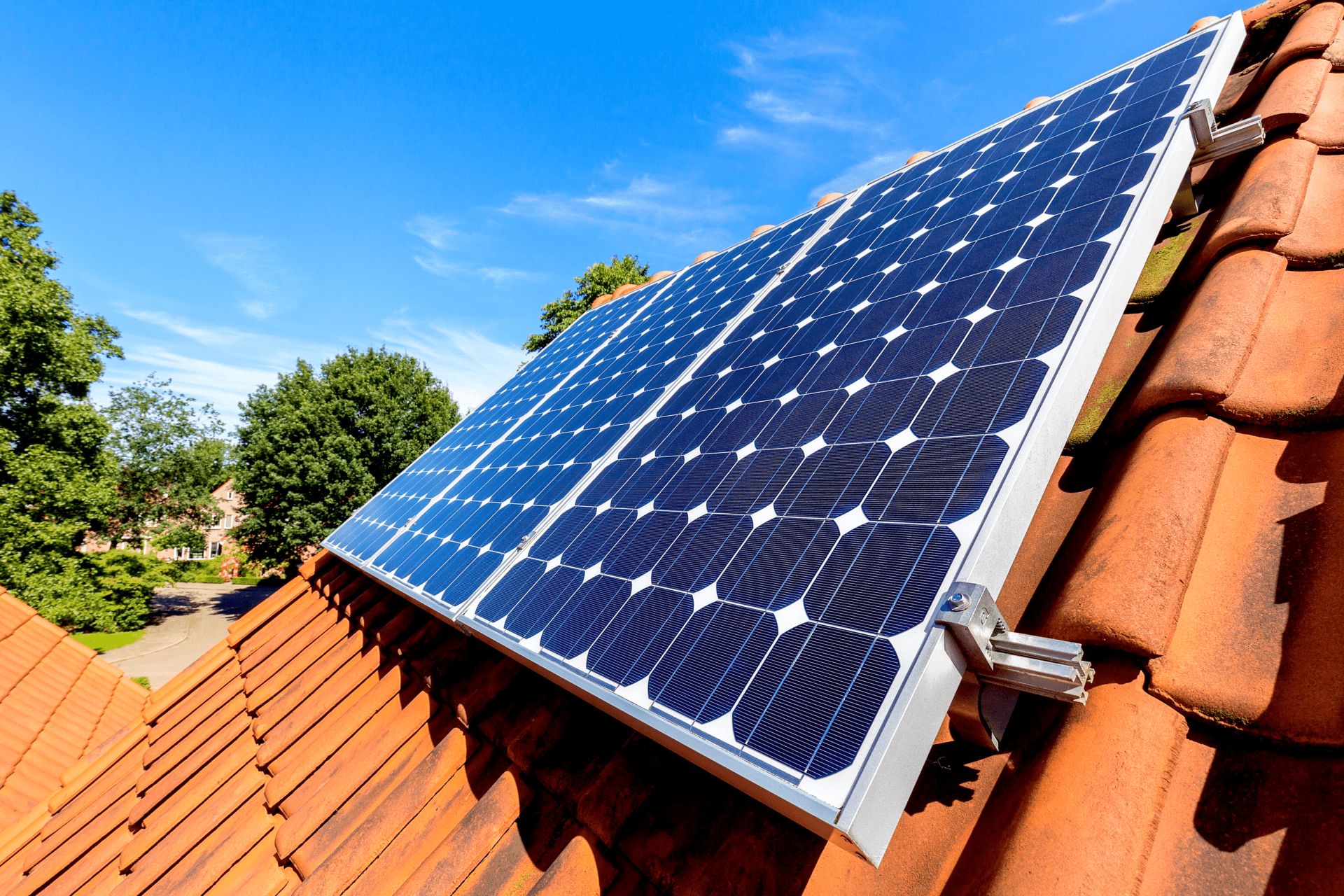 Solar panels on a tiled roof