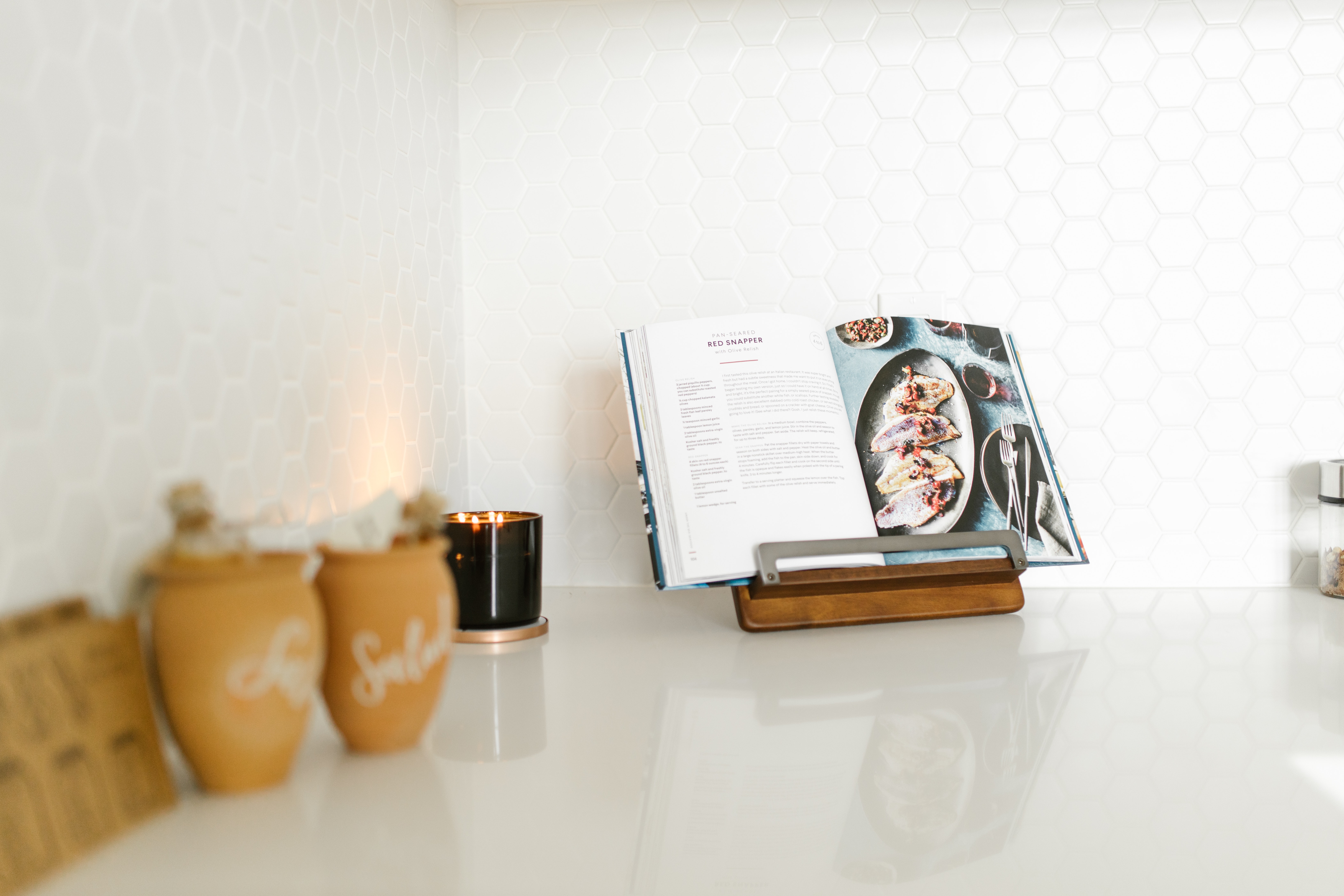 Photo of cookbook on kitchen counter