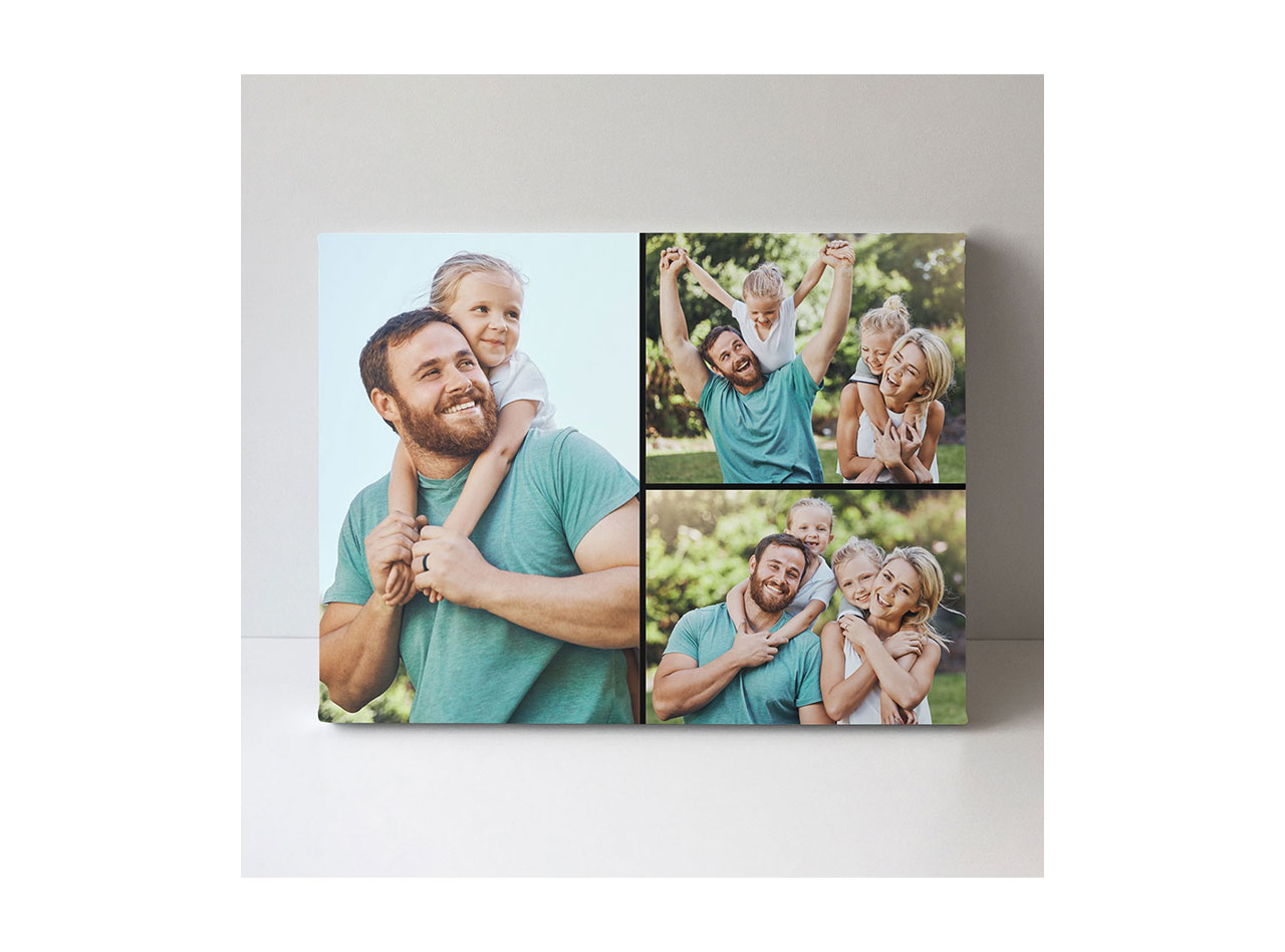 A collage canvas featuring 3 photos of a father and his family having fun outdoors