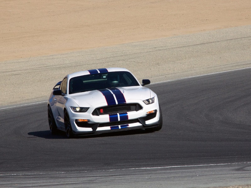 2016 Ford Mustang GT350 - Front Passenger Side View While Cornering - White ・  Photo by Ford 