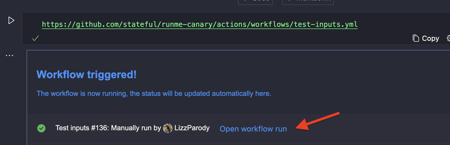open workflow run