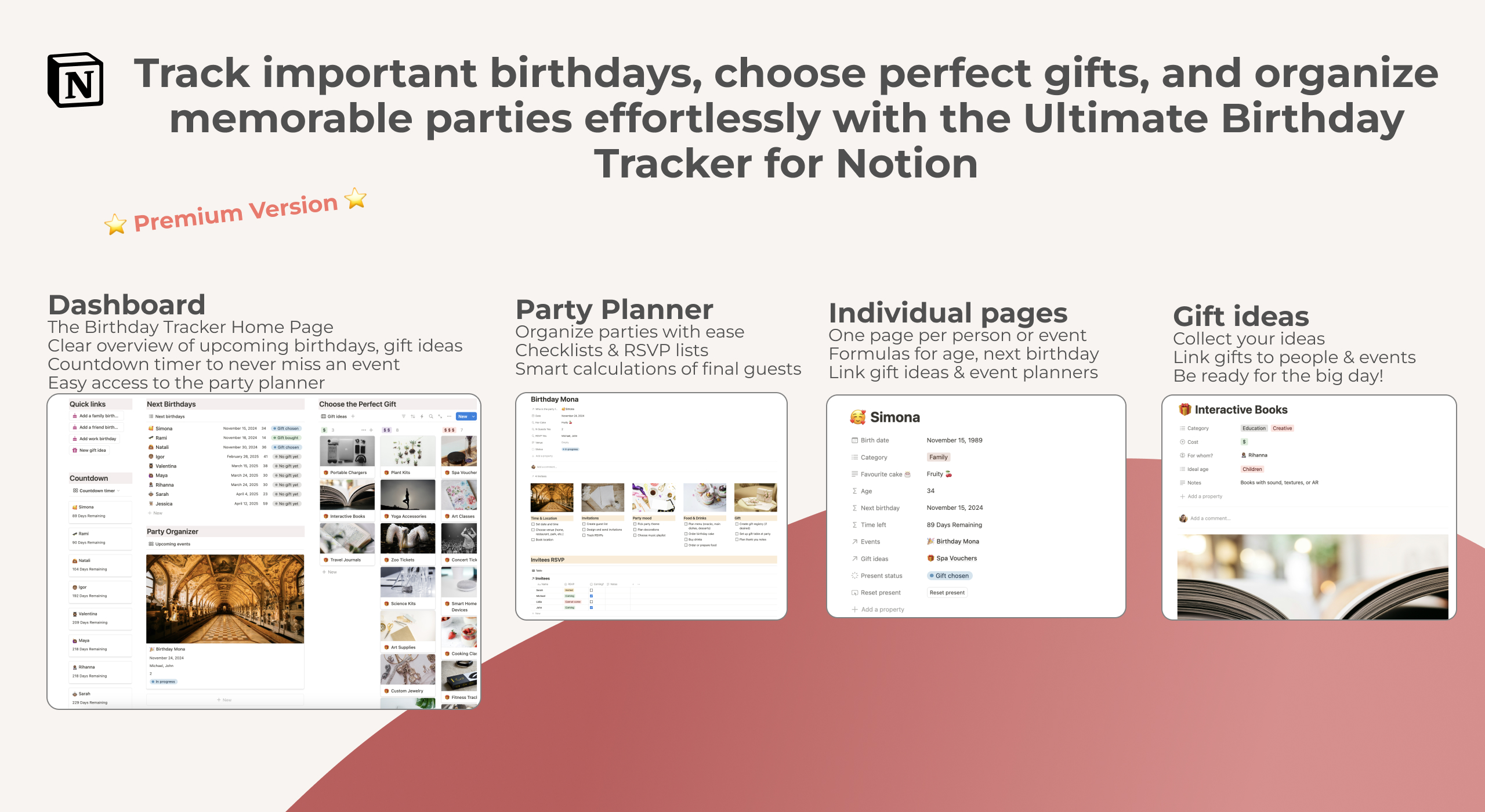 Premium version of the ManagerHacks birthday tracker, featuring advanced organizational tools and customizable gift ideas.