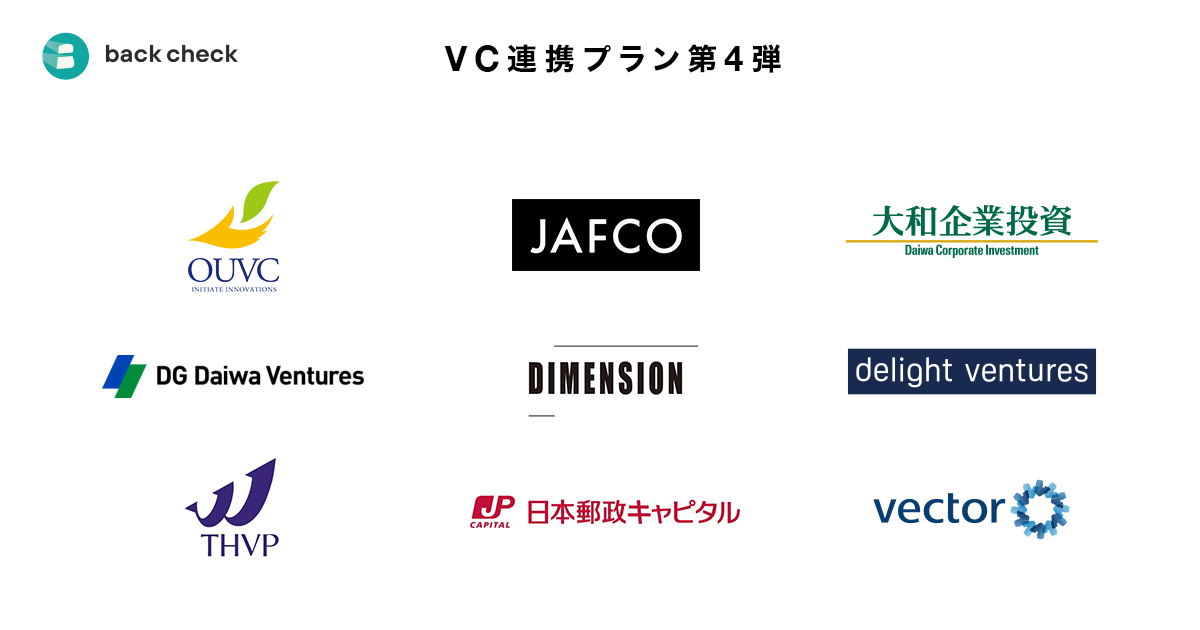 連携先VC累計50社を突破！ 投資先スタートアップ向け「back check VC連携プラン」の展開を拡大