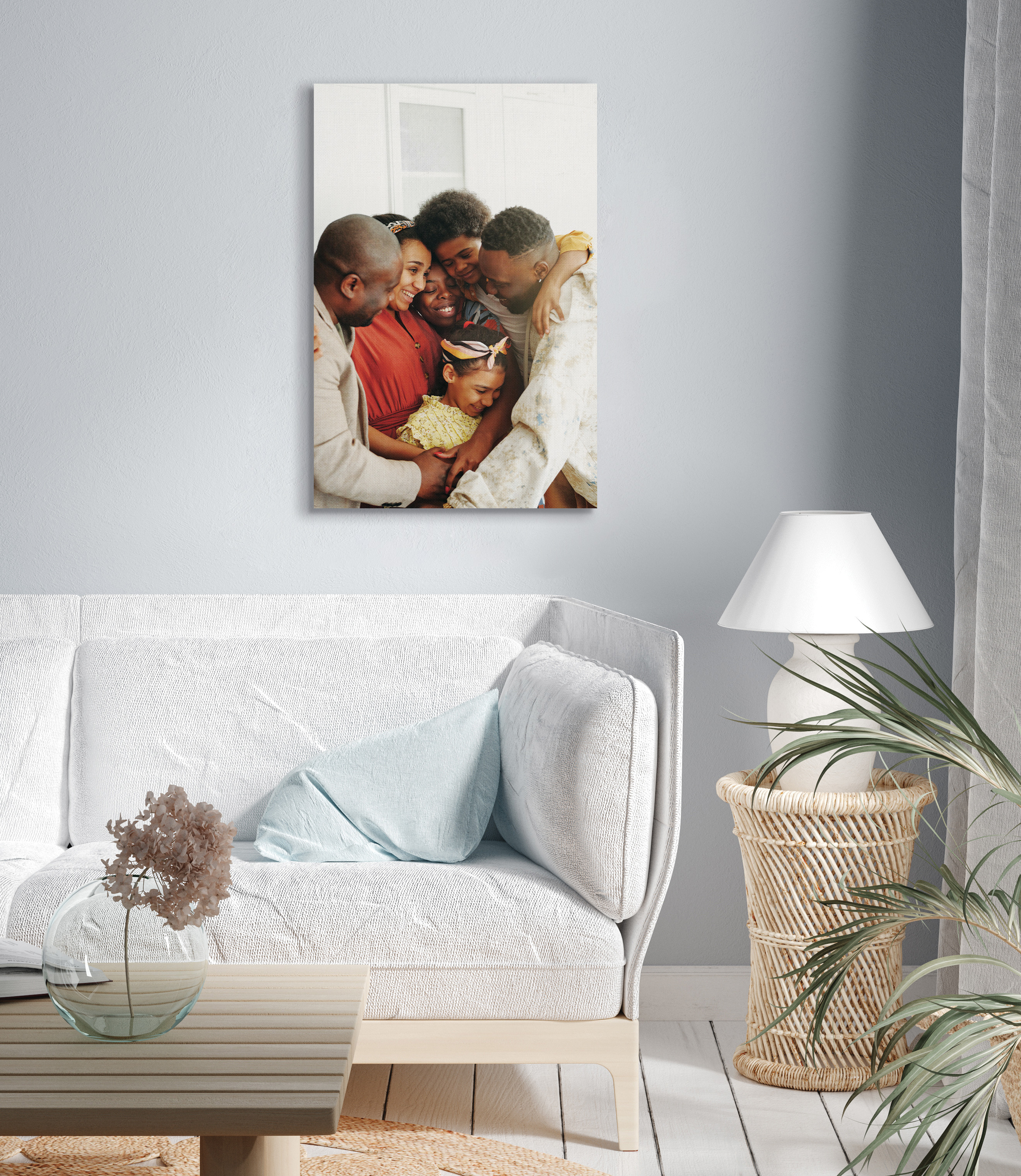 Canvas print in living room of family