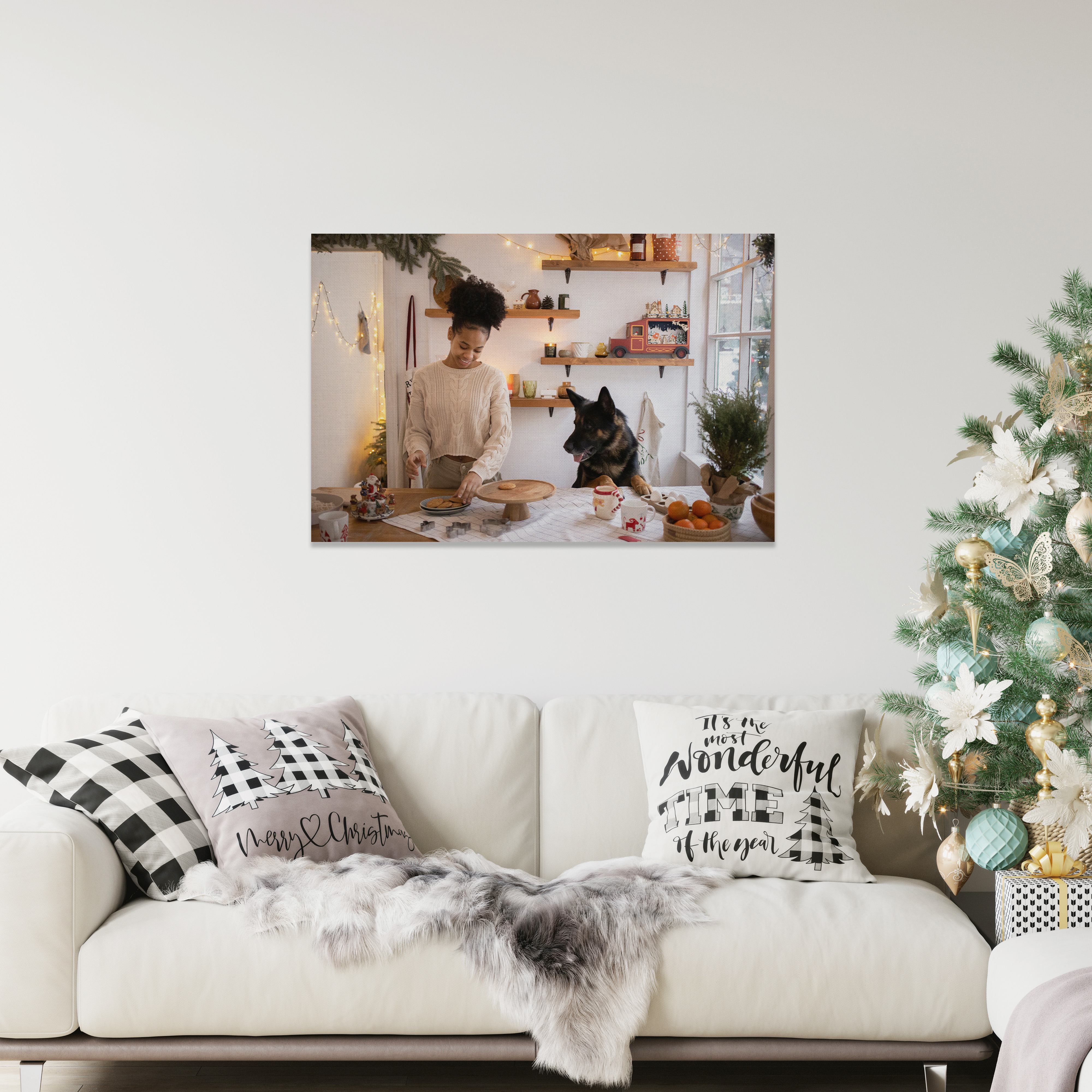 Canvas print of girl and her dog baking