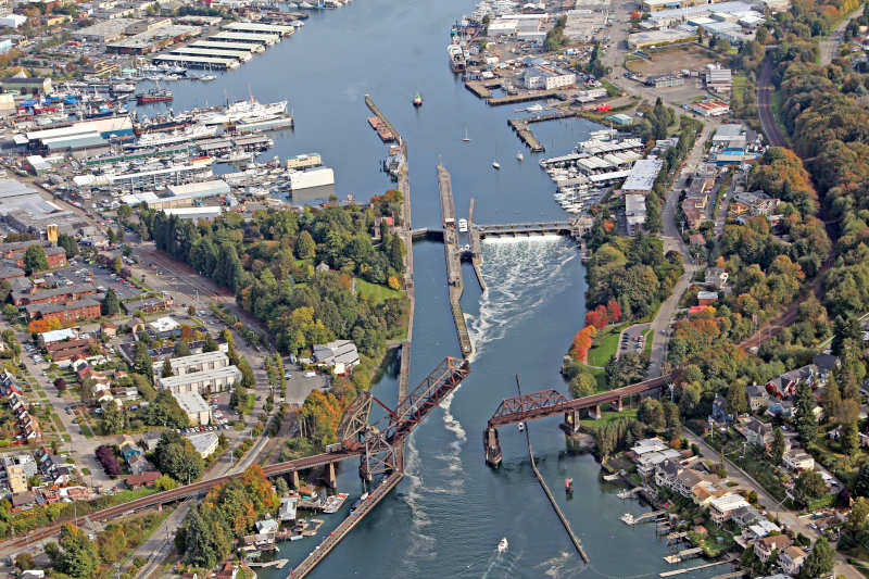 Aerial view of the Ballard Locks.