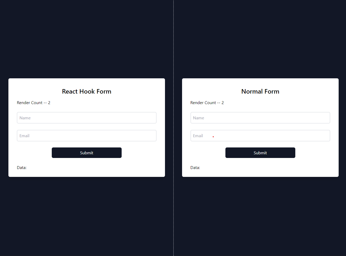 Comparision between regular and react hook form - Start